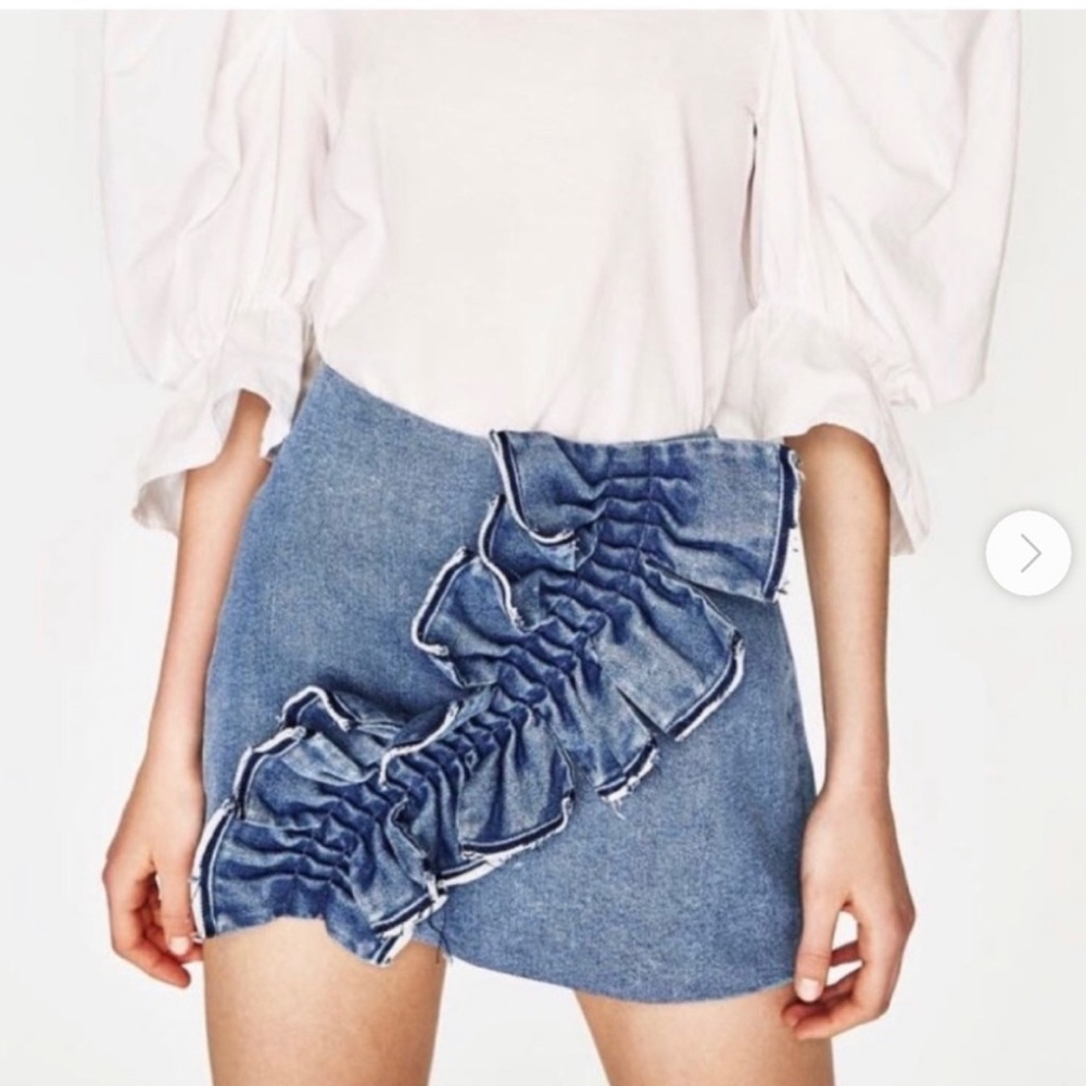 Zara Ruffle Jean Mini Skirt
